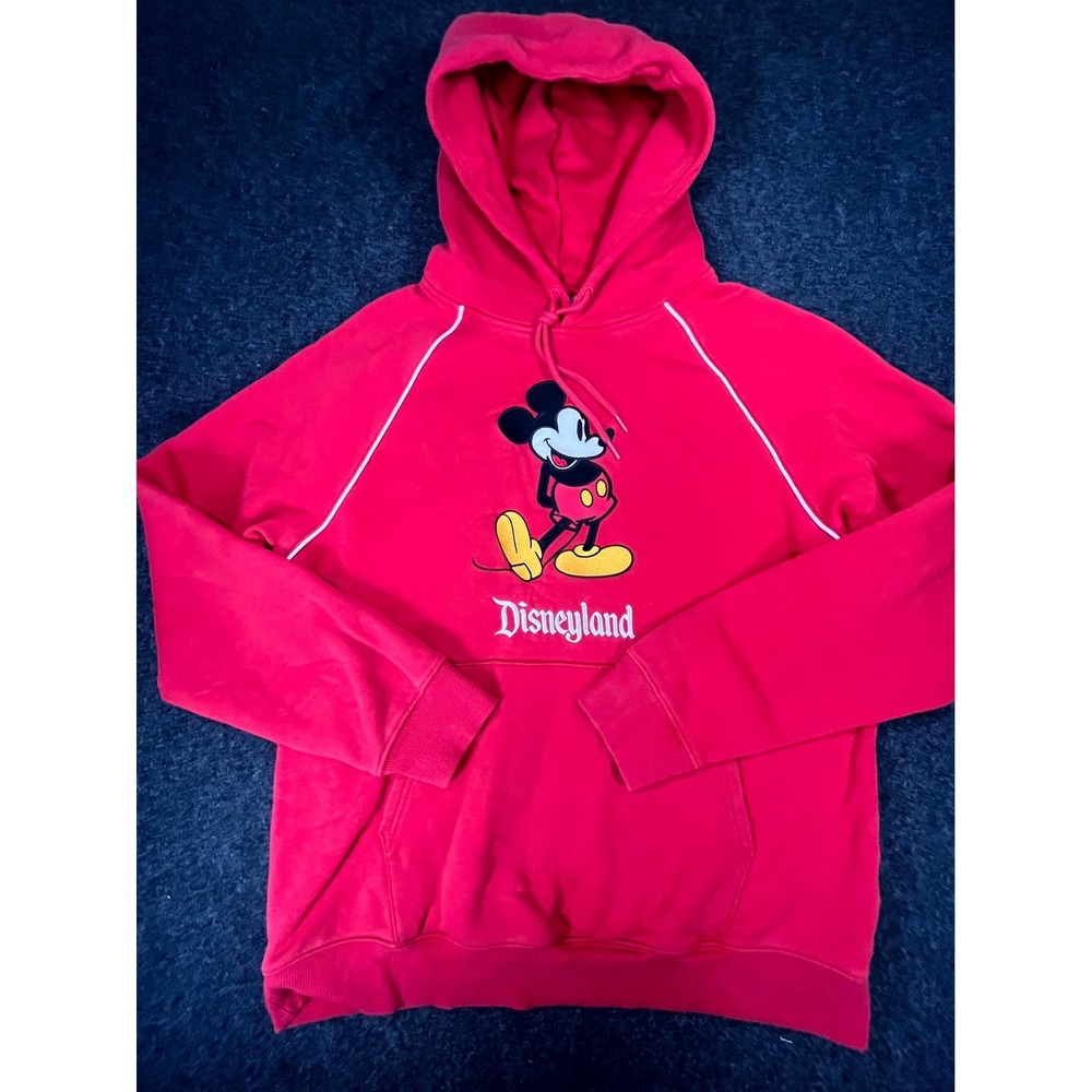 Disneyland Hoodie Unisex Large Red Mickey Mouse Fleece Raglan Sleeve Sweatshirt
